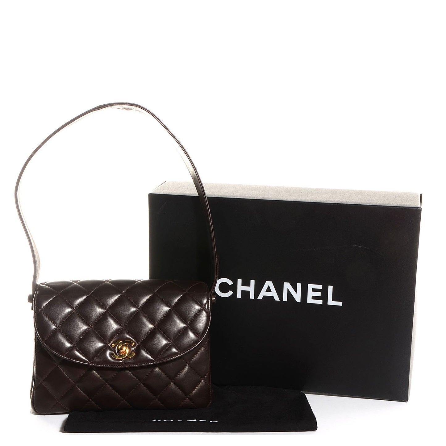 Lambskin Quilted Flap Shoulder Bag Brown