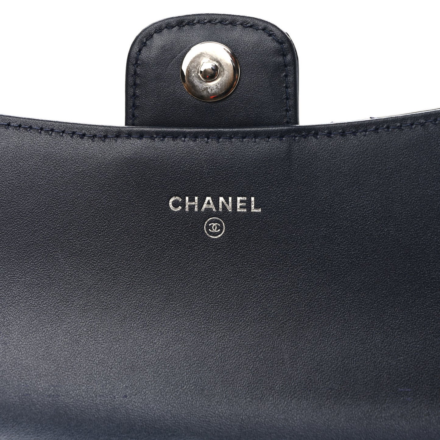 Patent Quilted Wallet On Removable Chain Navy Blue