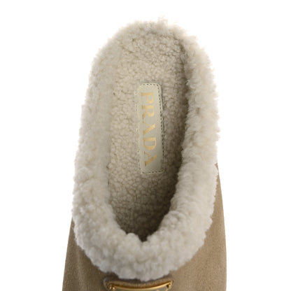 Prada Suede Shearling Triangle Logo Slippers 40.5 Deserto 7 of 9