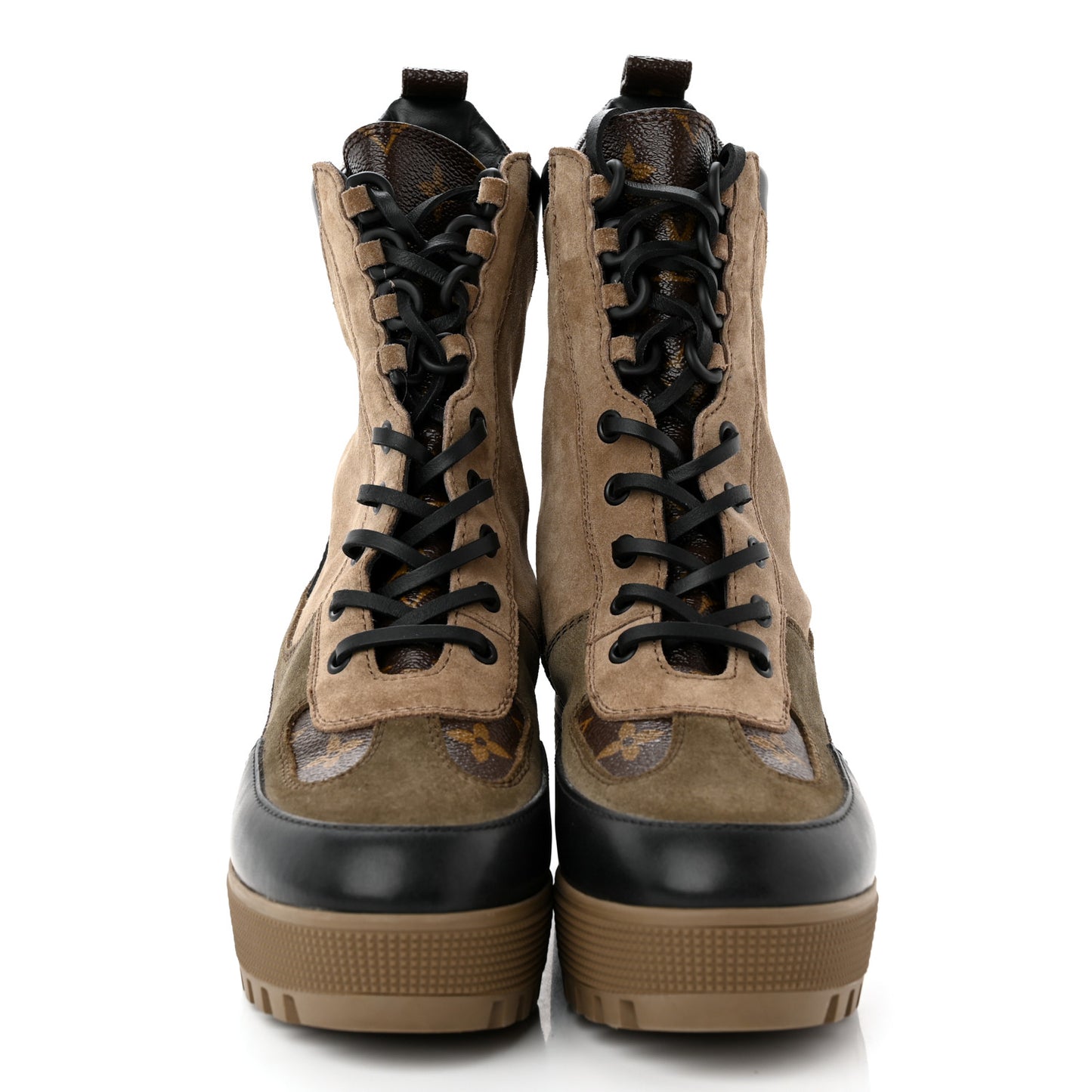 Suede Calfskin Monogram Laureate Platform Desert Boots 37.5 Taupe