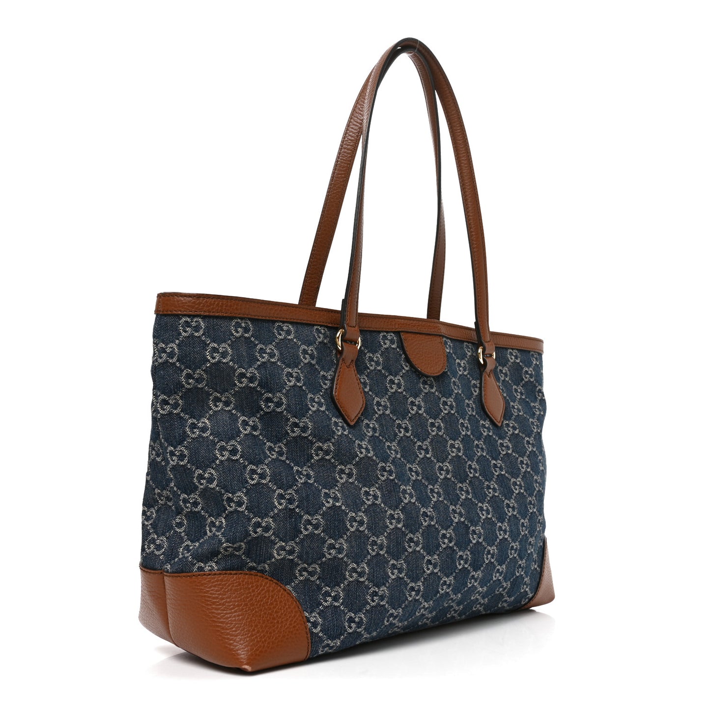 New Denim GG Monogram Medium Ophidia Shopping Tote Blue Tea Cuir