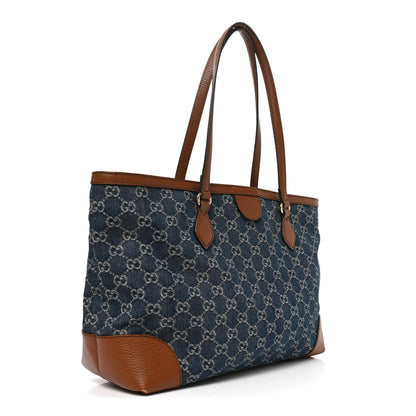 Gucci New Denim GG Monogram Medium Ophidia Shopping Tote Blue Tea Cuir 3 of 10