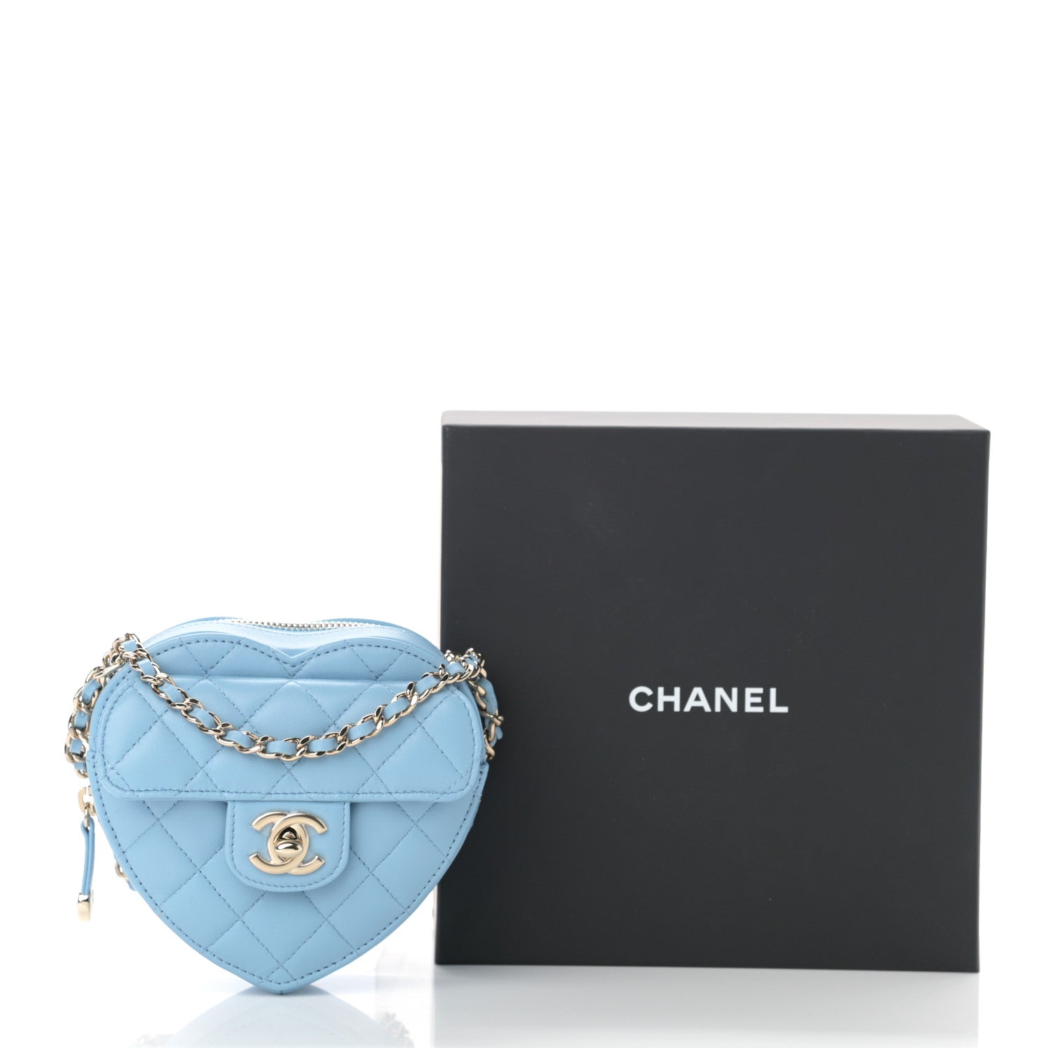 Chanel Lambskin Quilted CC In Love Heart Clutch With Chain Light Blue 11 of 11