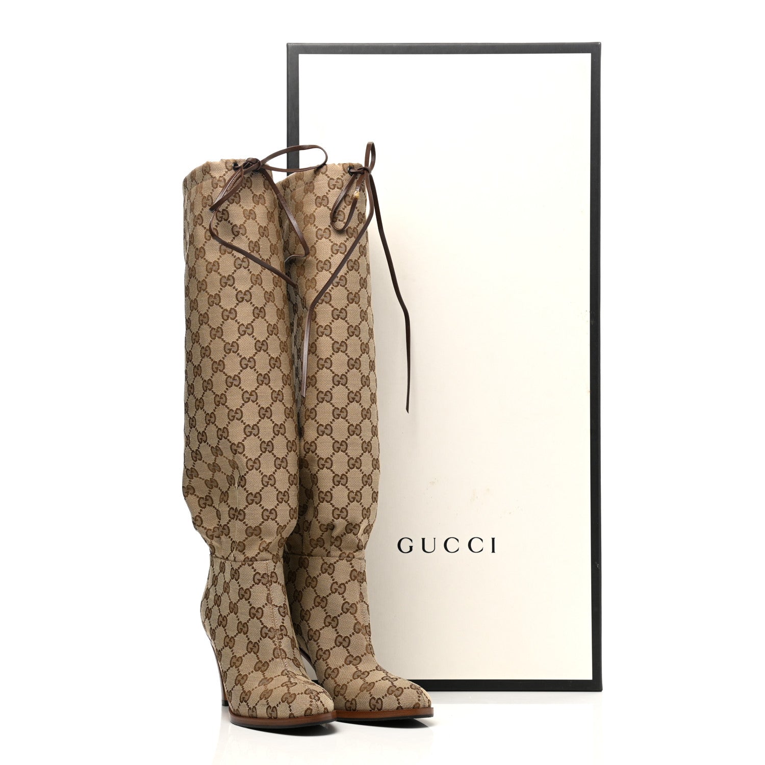 Gucci Monogram Malaga Kid Lisa Mid Heel Boots 36.5 Beige Ebony 10 of 10
