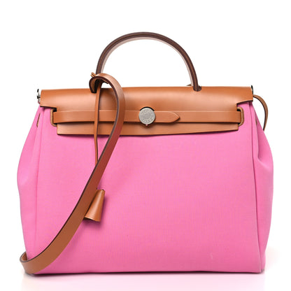 Hermes Toile Officier Vache Hunter Verso Herbag Zip PM 31 Bubblegum Rubis Naturel 3 of 11
