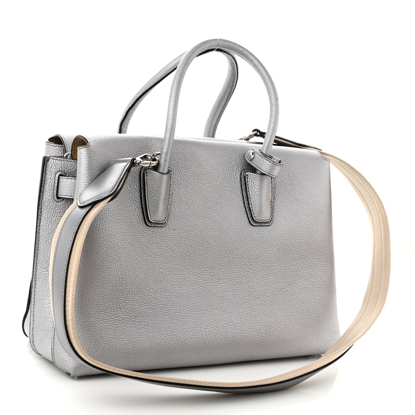 Metallic Grained Calfskin Medium Milla Tote Spike Silver