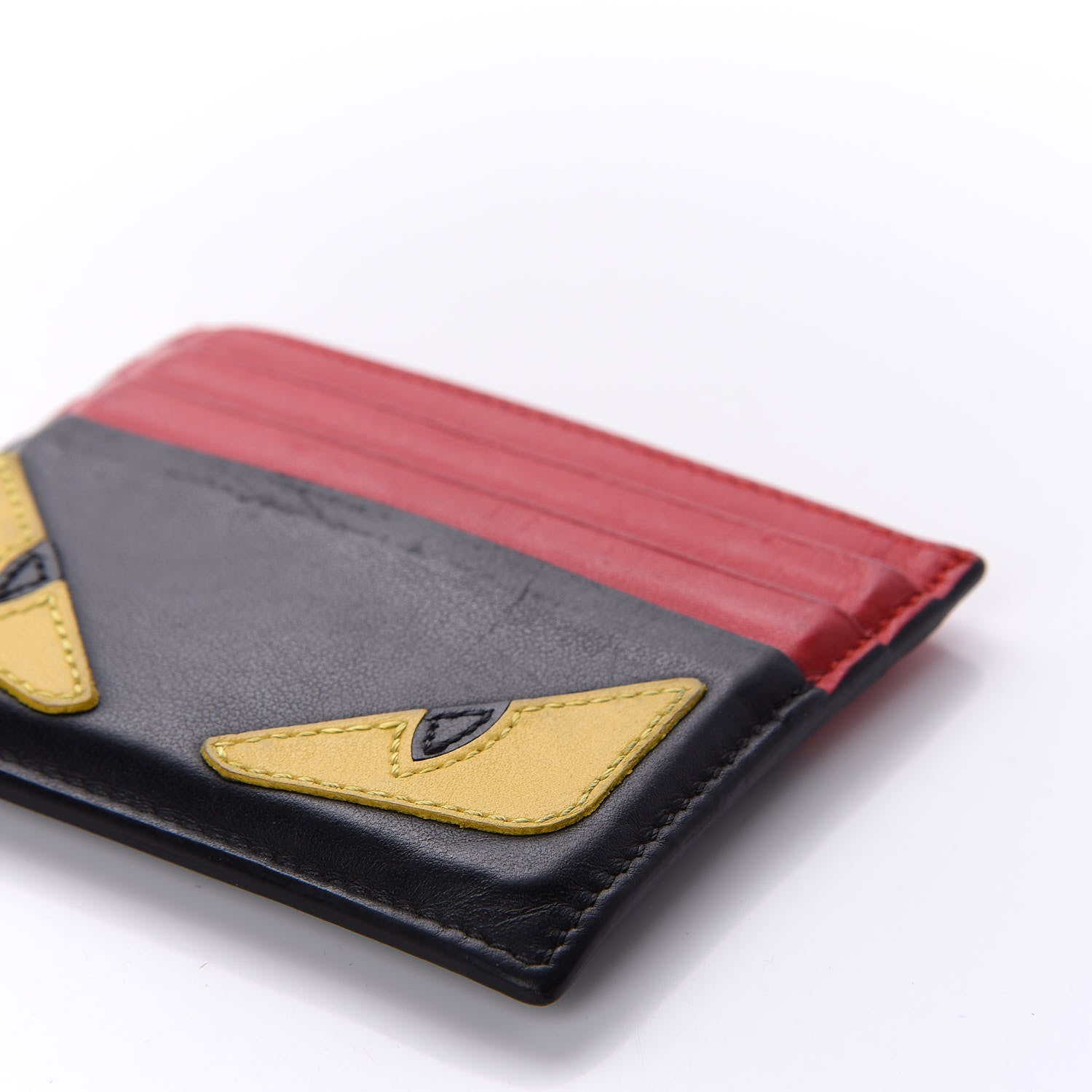 Fendi Vitello Century Monster Eyes Inlay Card Holder Black Giallo Rosso 9 of 10