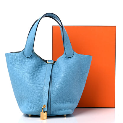 Hermes Taurillon Clemence Picotin Lock 18 PM Bleu Du Nord 10 of 10
