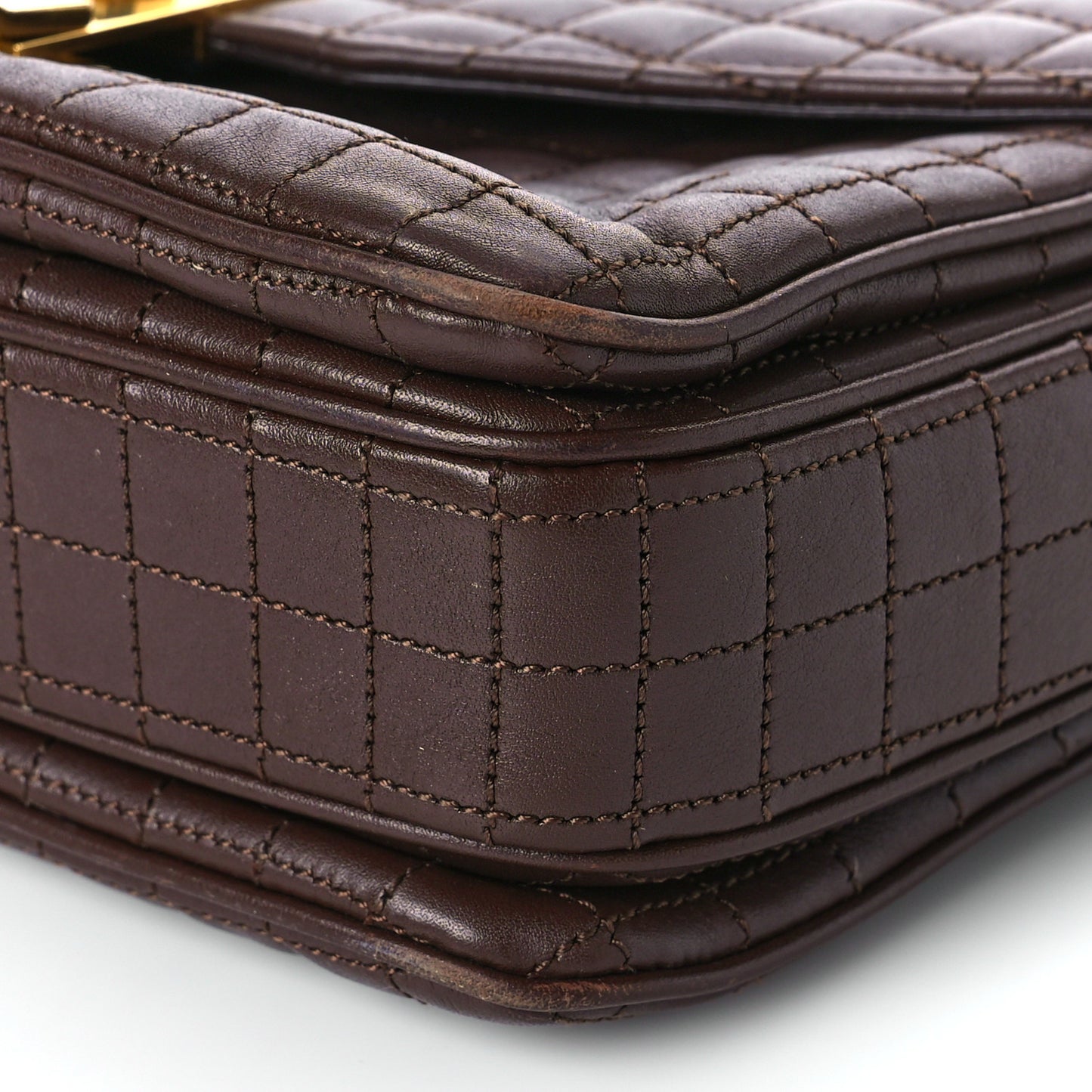 Calfskin Quilted Medium C Bag Dark Brown