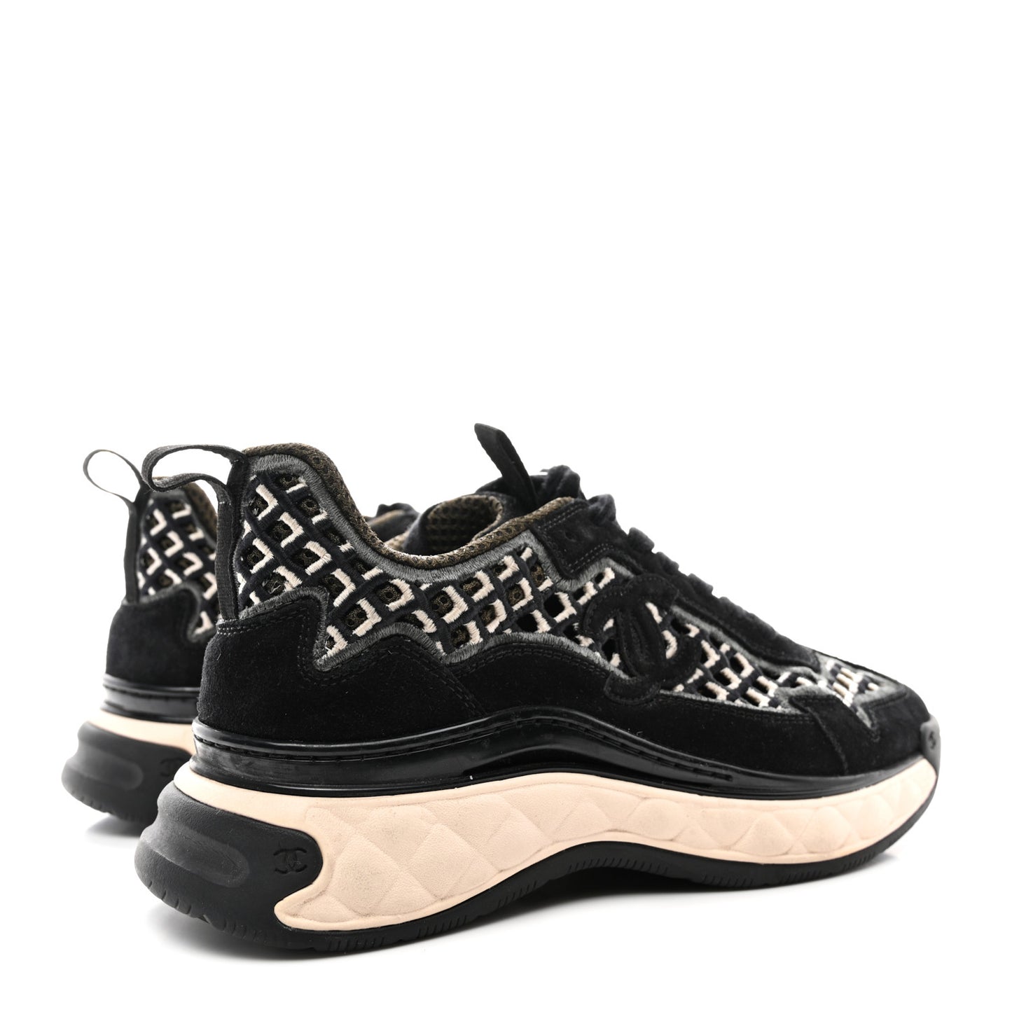 Suede Calfskin Embroidered CC Sneakers 36.5 Black