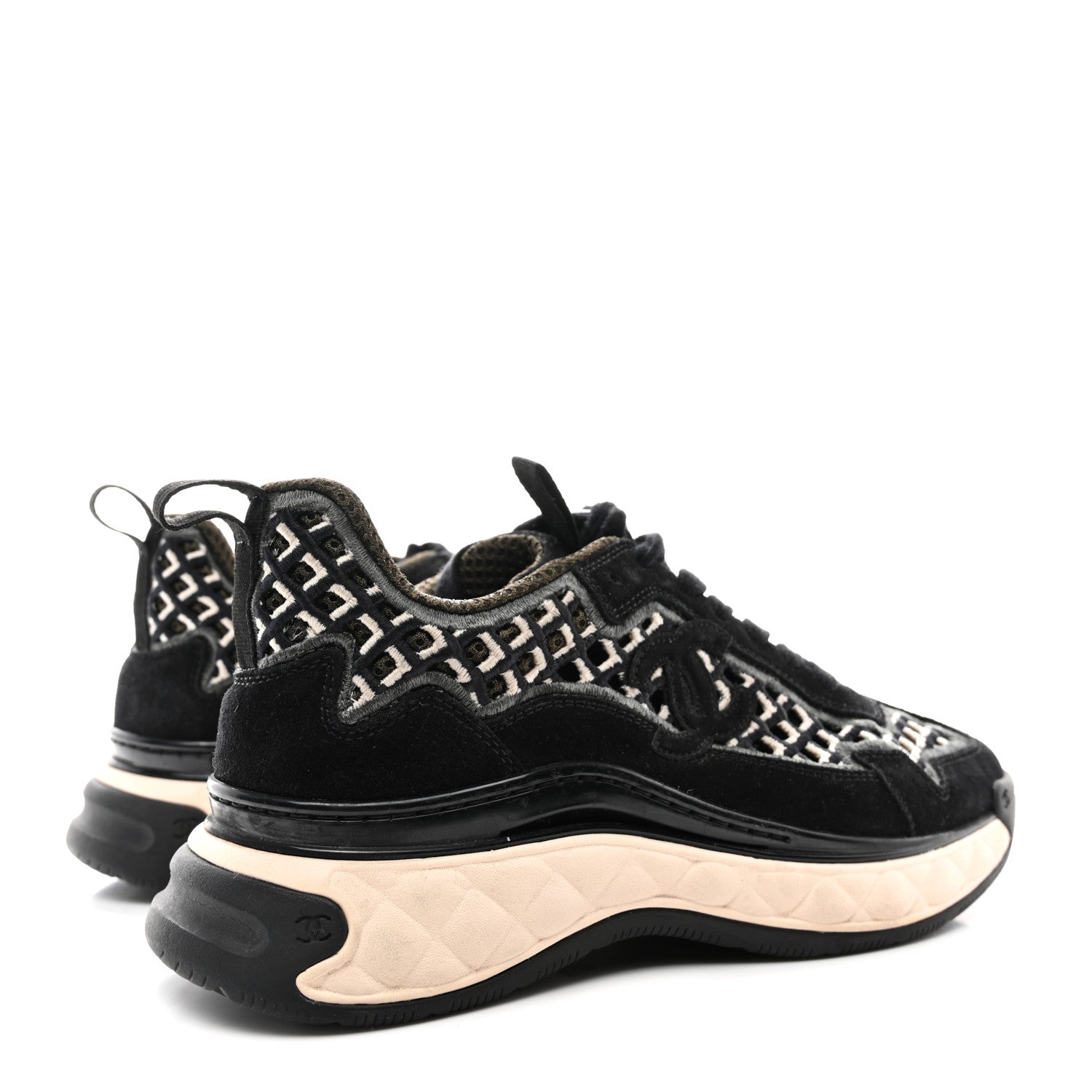 Chanel Suede Calfskin Embroidered CC Sneakers 36.5 Black 4 of 9