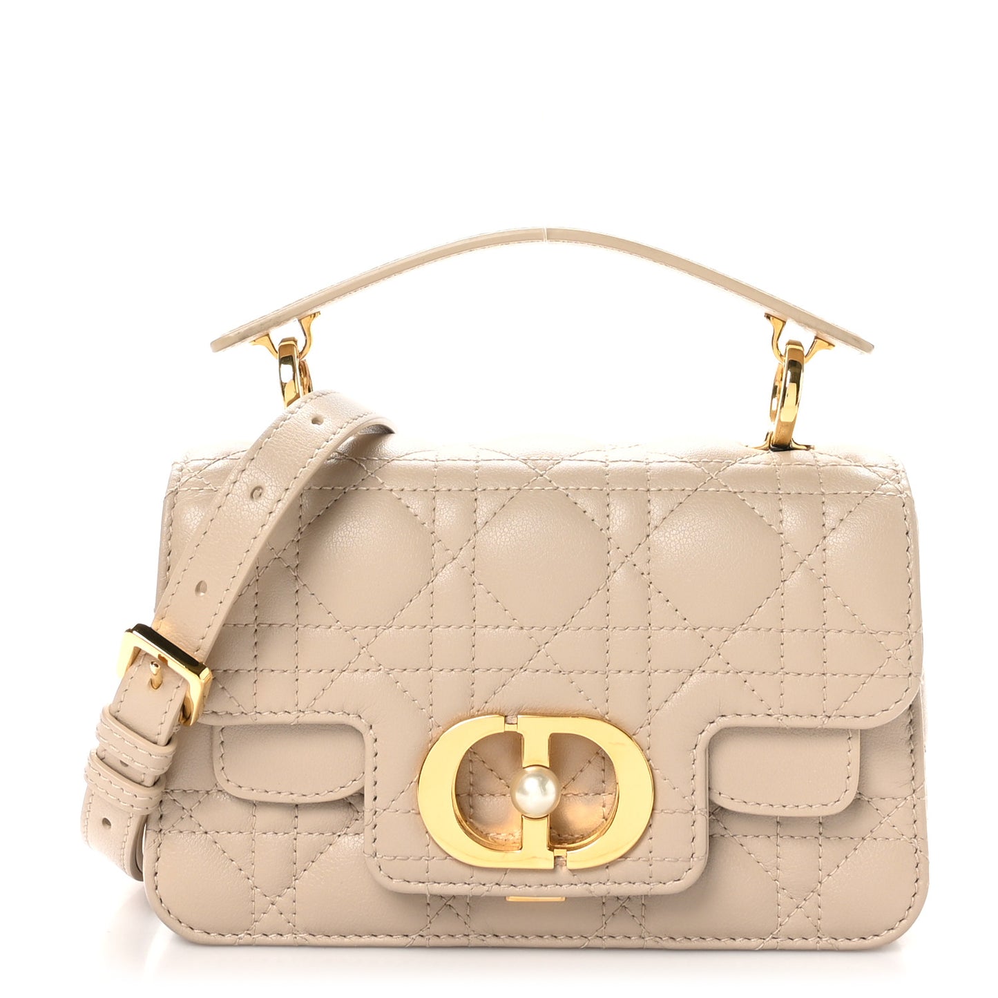 Lambskin Cannage Mini Jolie Top Handle Bag Beige