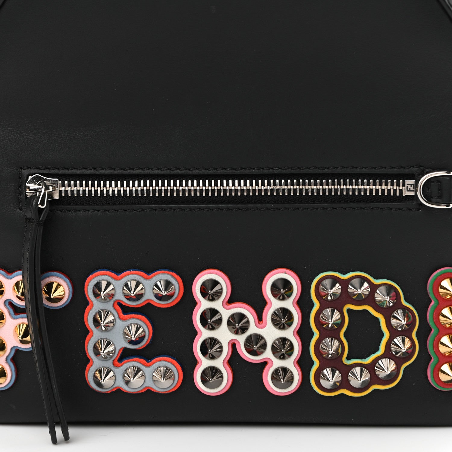 Fendi Vitello Century Fun Fair Metal Studded Mini Backpack Black Multicolor 9 of 11
