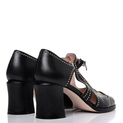 Fendi Calfskin Studded Chameleon Block Heel Pumps 38 Black 4 of 11