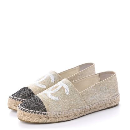 Chanel Toile Sequin CC Espadrilles 41 Beige Black 3 of 13