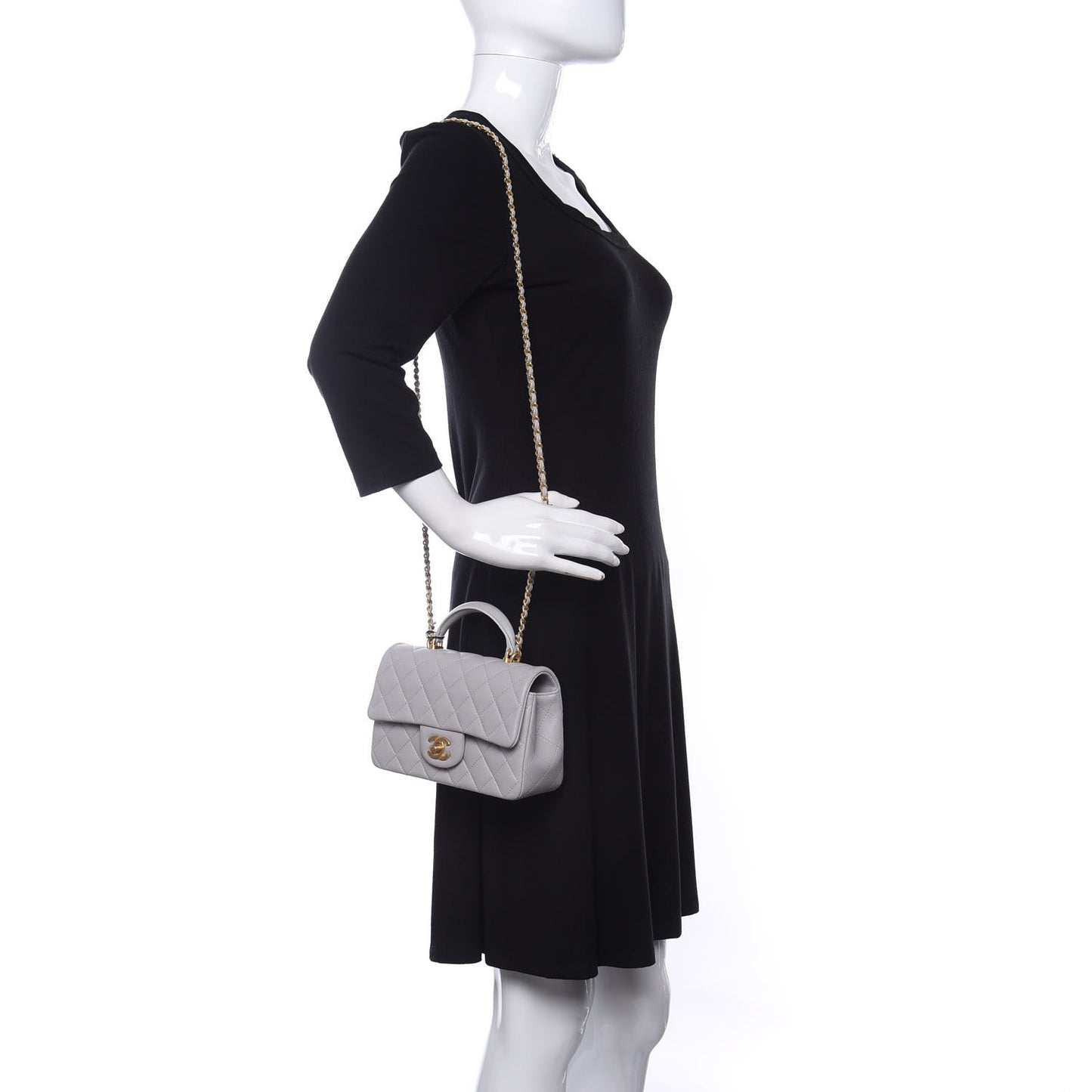 Lambskin Quilted Mini Top Handle Rectangular Flap Grey