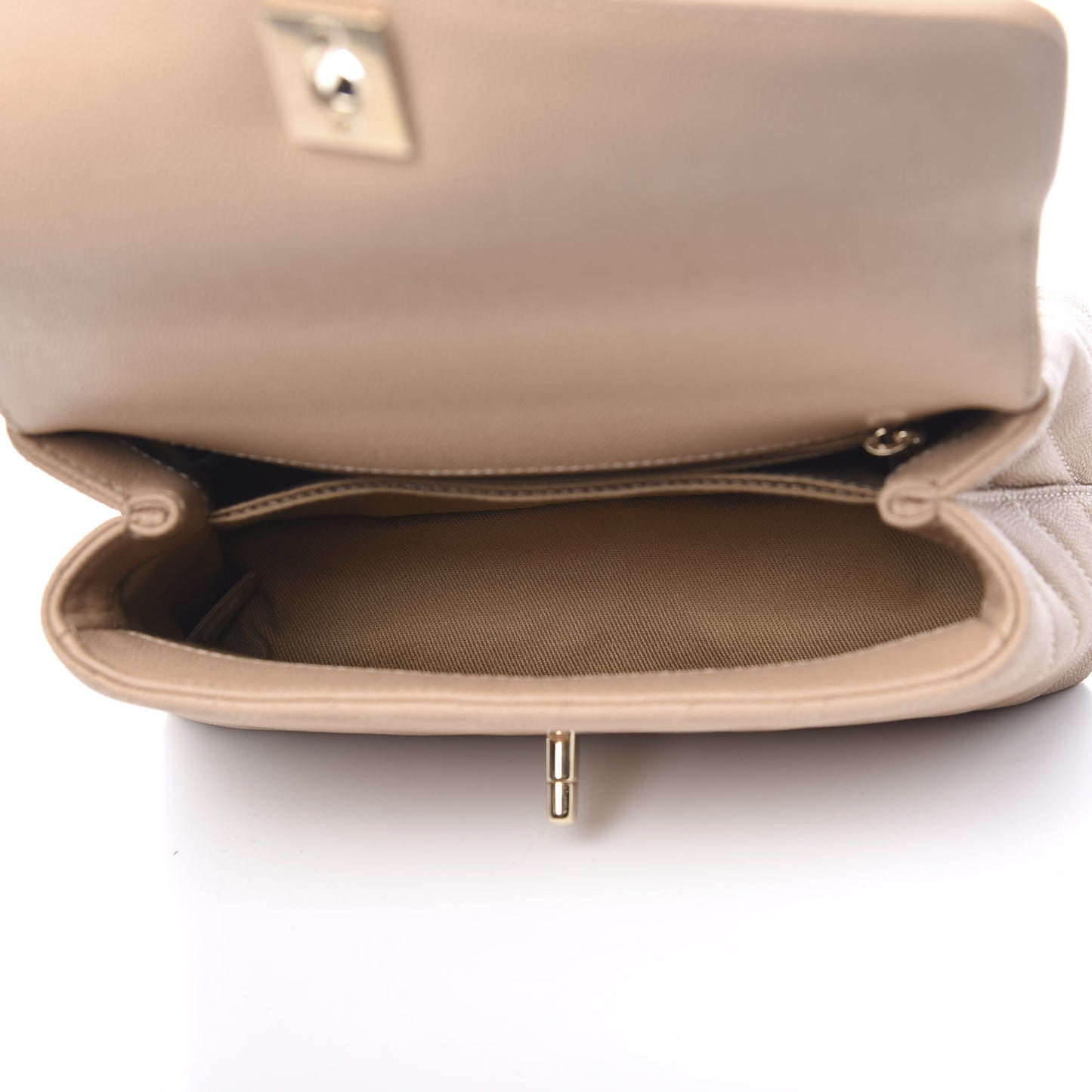 Caviar Chevron Quilted Mini Coco Handle Flap Beige