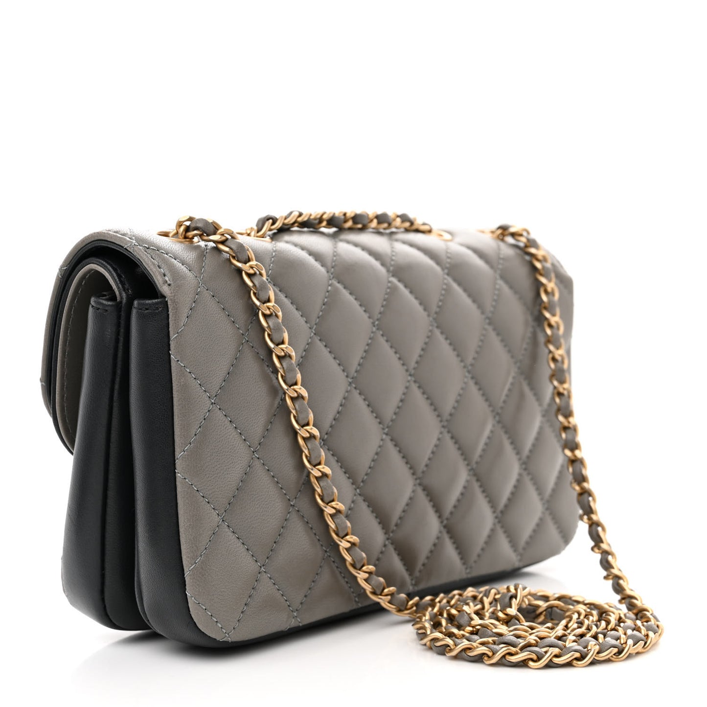 Lambskin Quilted Small CC Chic Flap Grey Dark Navy