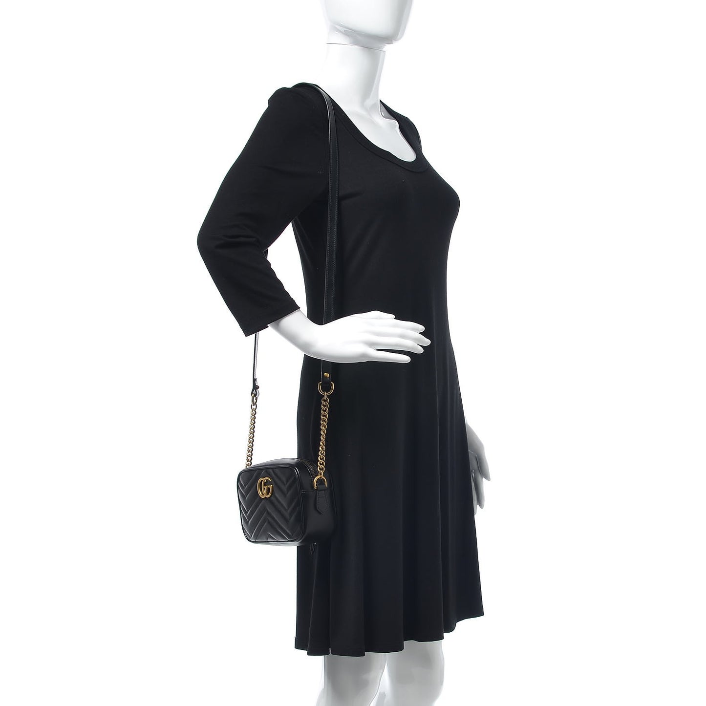 Calfskin Matelasse Mini GG Marmont Chain Shoulder Bag Black