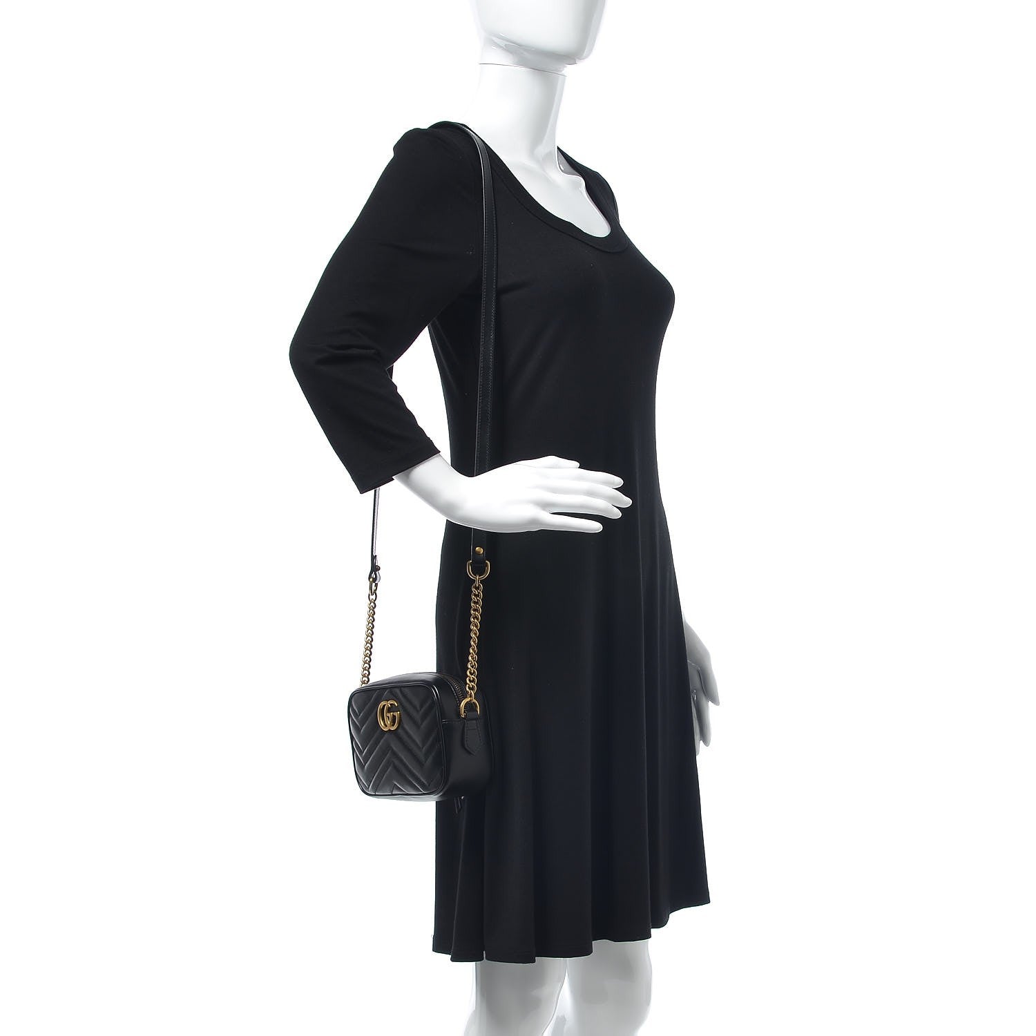 Gucci Calfskin Matelasse Mini GG Marmont Chain Shoulder Bag Black 2 of 8