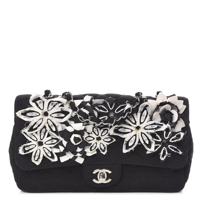 Chanel Jersey Quilted Embroidered Floral Medium Single Flap Black 1 of 10