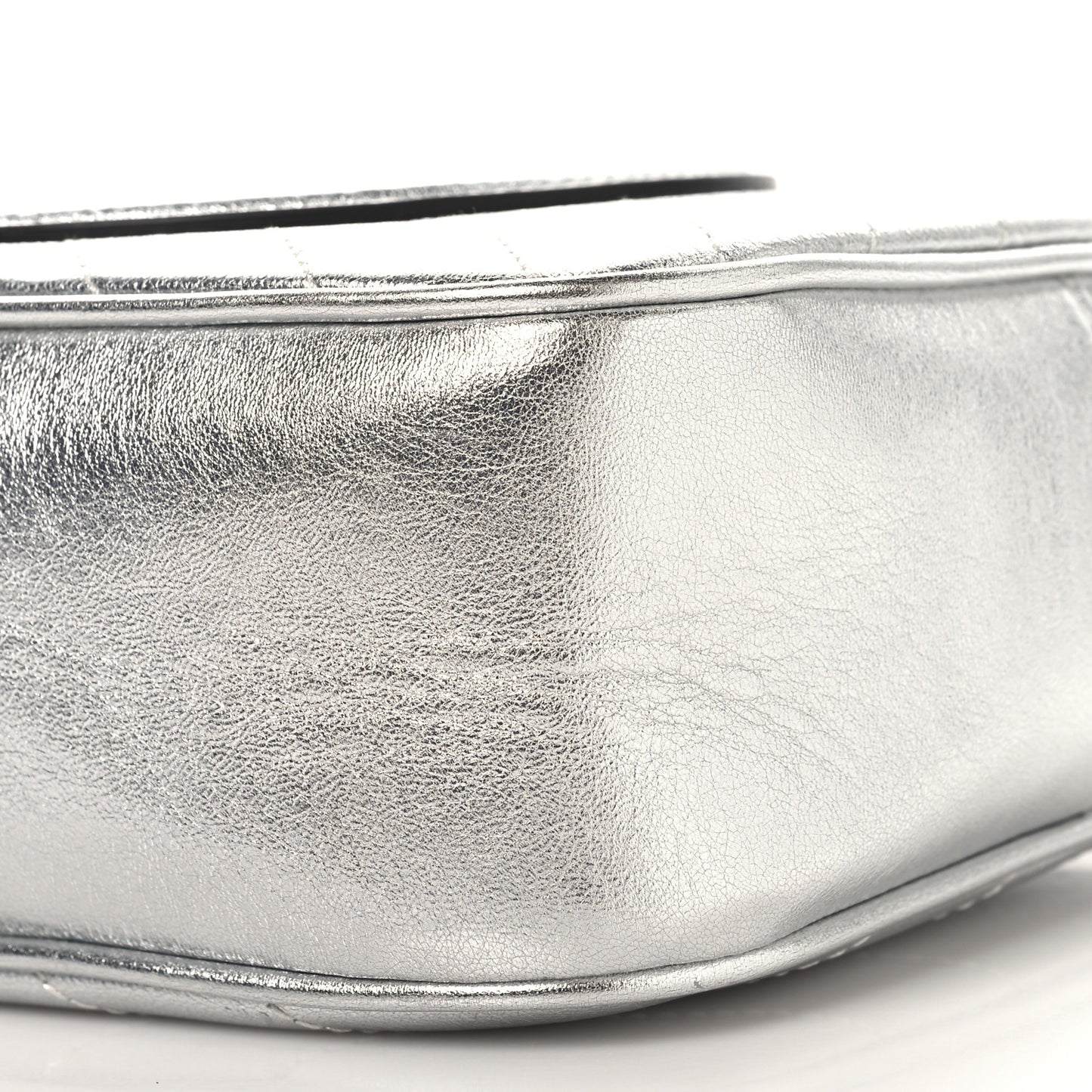 Metallic Sakai Be Green Calfskin Diagonal Stitched Small Blondie Shoulder Bag Silver