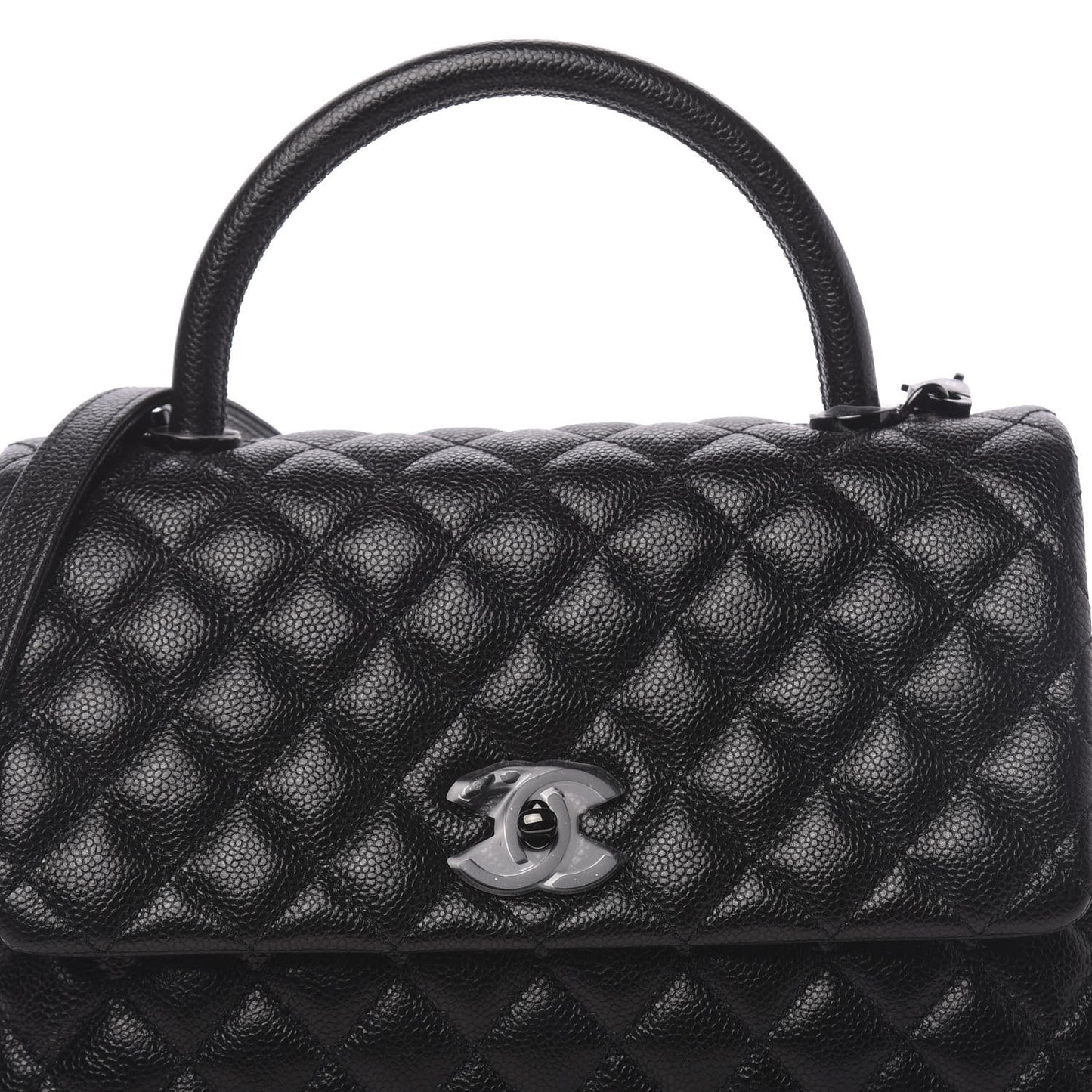 Caviar Quilted Small Coco Handle Flap So Black