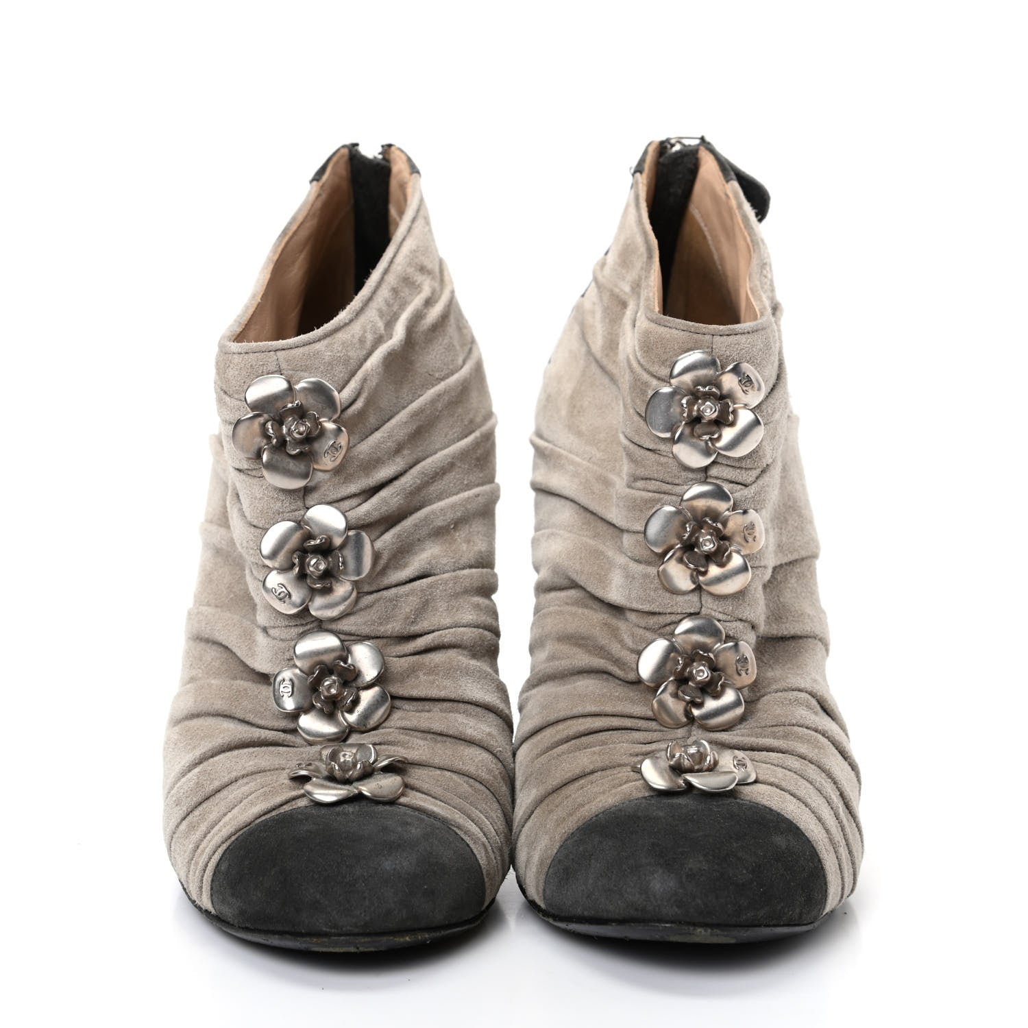 Chanel Suede Cap Toe Camellia Short Boots 40 Grey 2 of 9