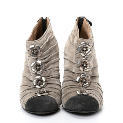 Chanel Suede Cap Toe Camellia Short Boots 40 Grey 2 of 9
