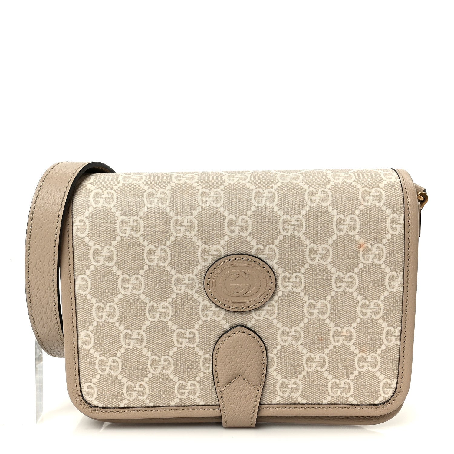 Gucci GG Supreme Monogram Textured Dollar Calfskin Mini Retro Interlocking G Flap Shoulder Bag Beige Mystic White Oatmeal 1 of 10