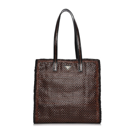 Prada Goatskin Woven Shopping Tote Cacao 1 of 7