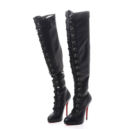 Christian Louboutin Calfskin Top Croche 120 Over The Knee Corset Boots 39.5 Black 3 of 8
