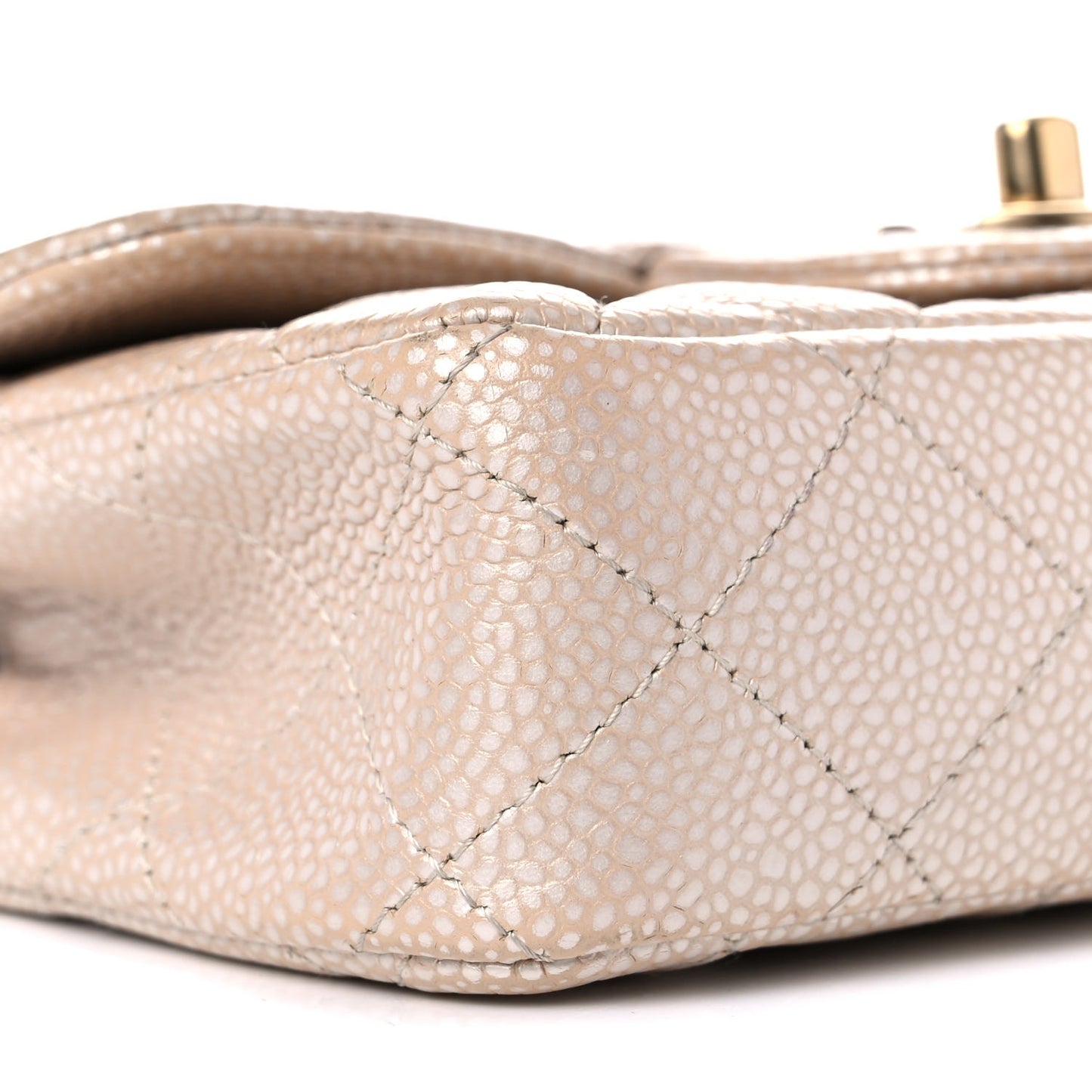 Iridescent Caviar Quilted Extra Mini Flap Beige