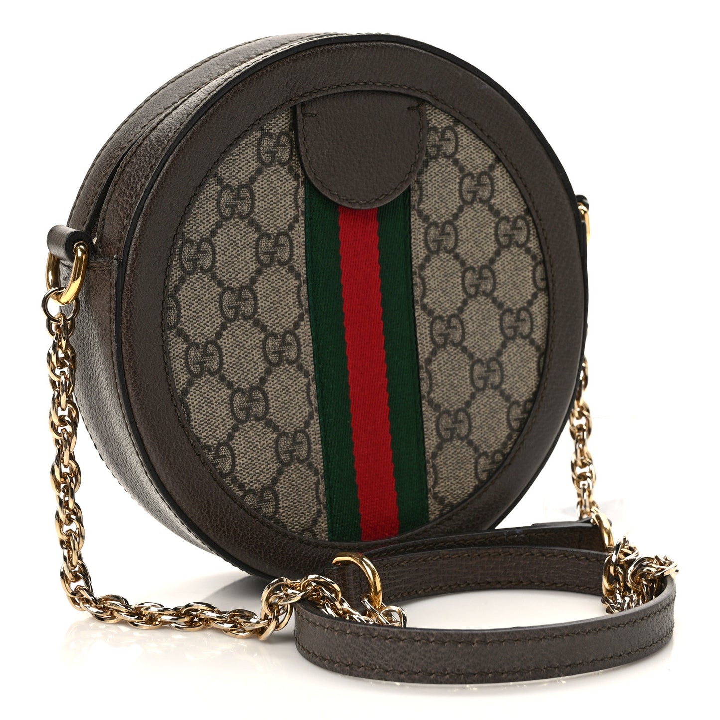 GG Supreme Monogram Web Mini Ophidia Round Shoulder Bag Brown