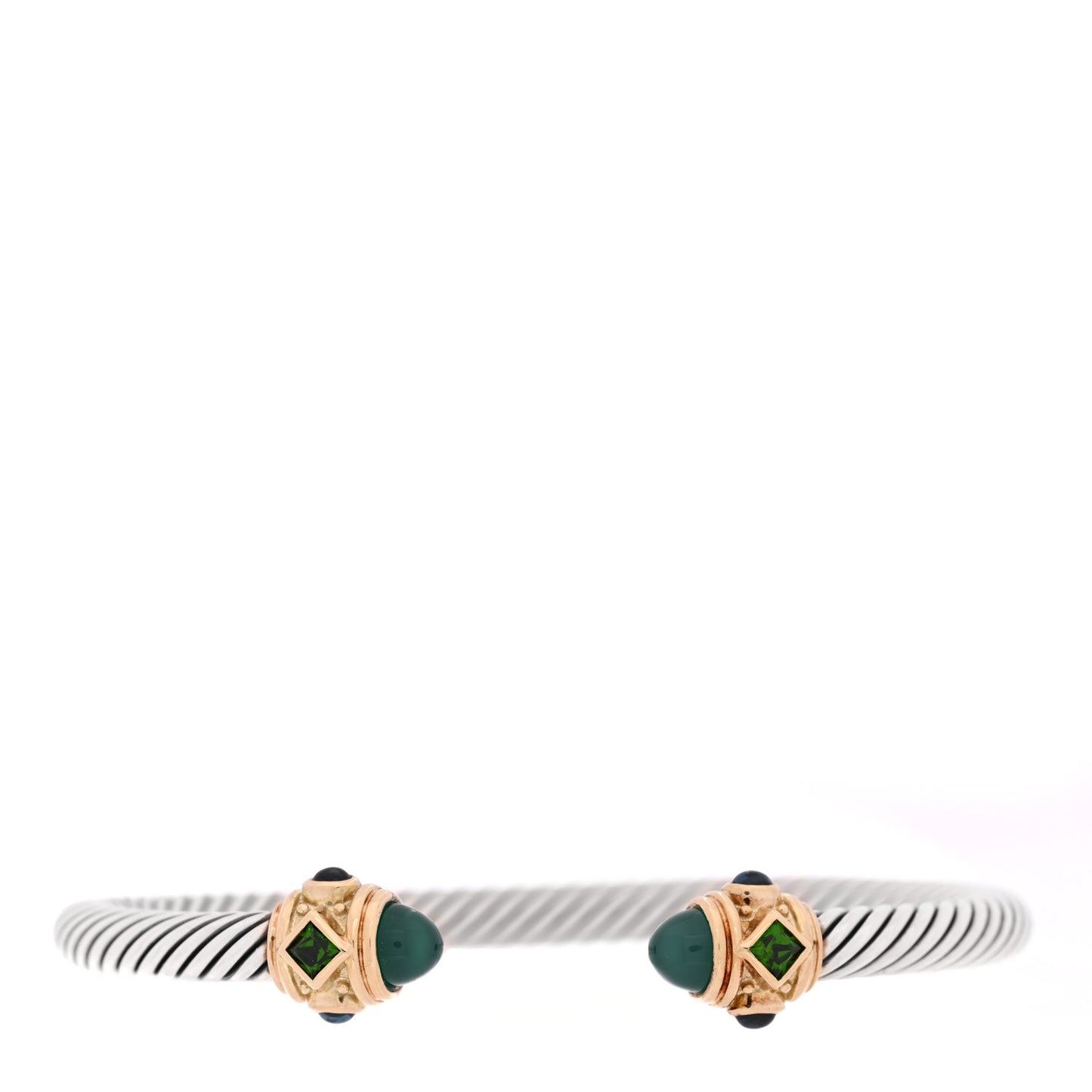 Sterling Silver 14K Yellow Gold Green Onyx Chrome Diopside Hampton Blue Topaz 5mm Cable Renaissance Bracelet