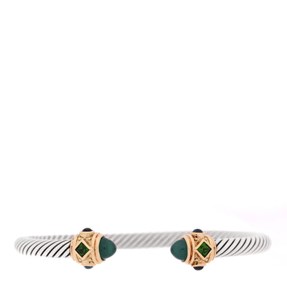 David Yurman Sterling Silver 14K Yellow Gold Green Onyx Chrome Diopside Hampton Blue Topaz 5mm Cable Renaissance Bracelet 1 of 4