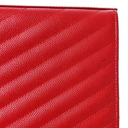 Saint Laurent Grain De Poudre Matelasse Chevron Monogram Chain Wallet Red 7 of 10
