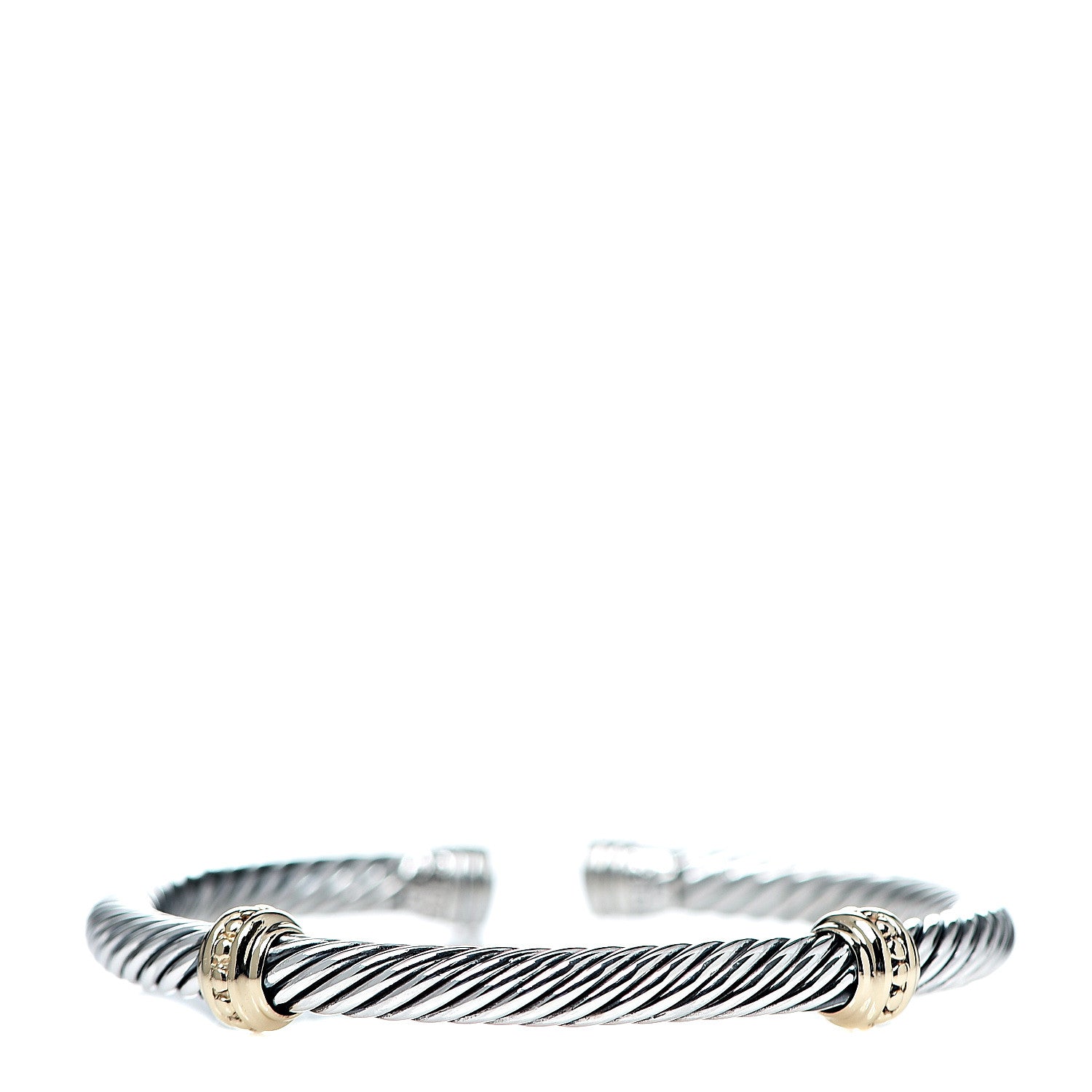 David Yurman Sterling Silver 14K Yellow Gold 5mm Cable Classics Two Station Bracelet 1 of 4