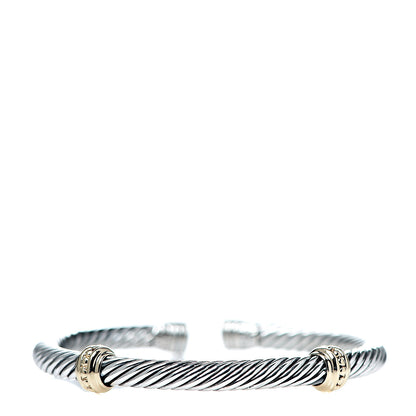 David Yurman Sterling Silver 14K Yellow Gold 5mm Cable Classics Two Station Bracelet 1 of 4
