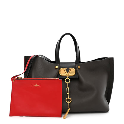 Valentino Garavani Grainy Calfskin Medium VLogo Escape Shopper Black 1 of 11