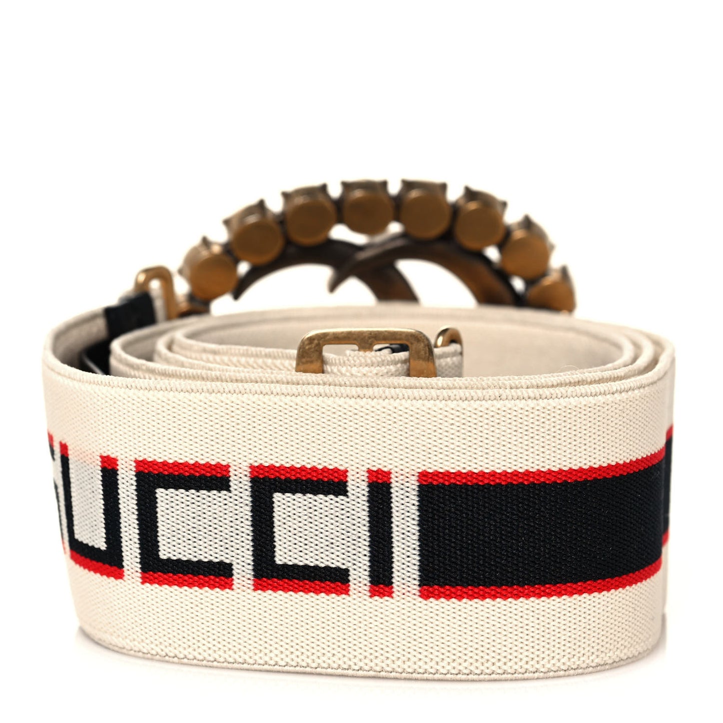 Jacquard Crystal Stripe Double G Belt 85 34 White