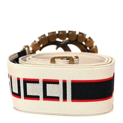 Gucci Jacquard Crystal Stripe Double G Belt 85 34 White 2 of 4