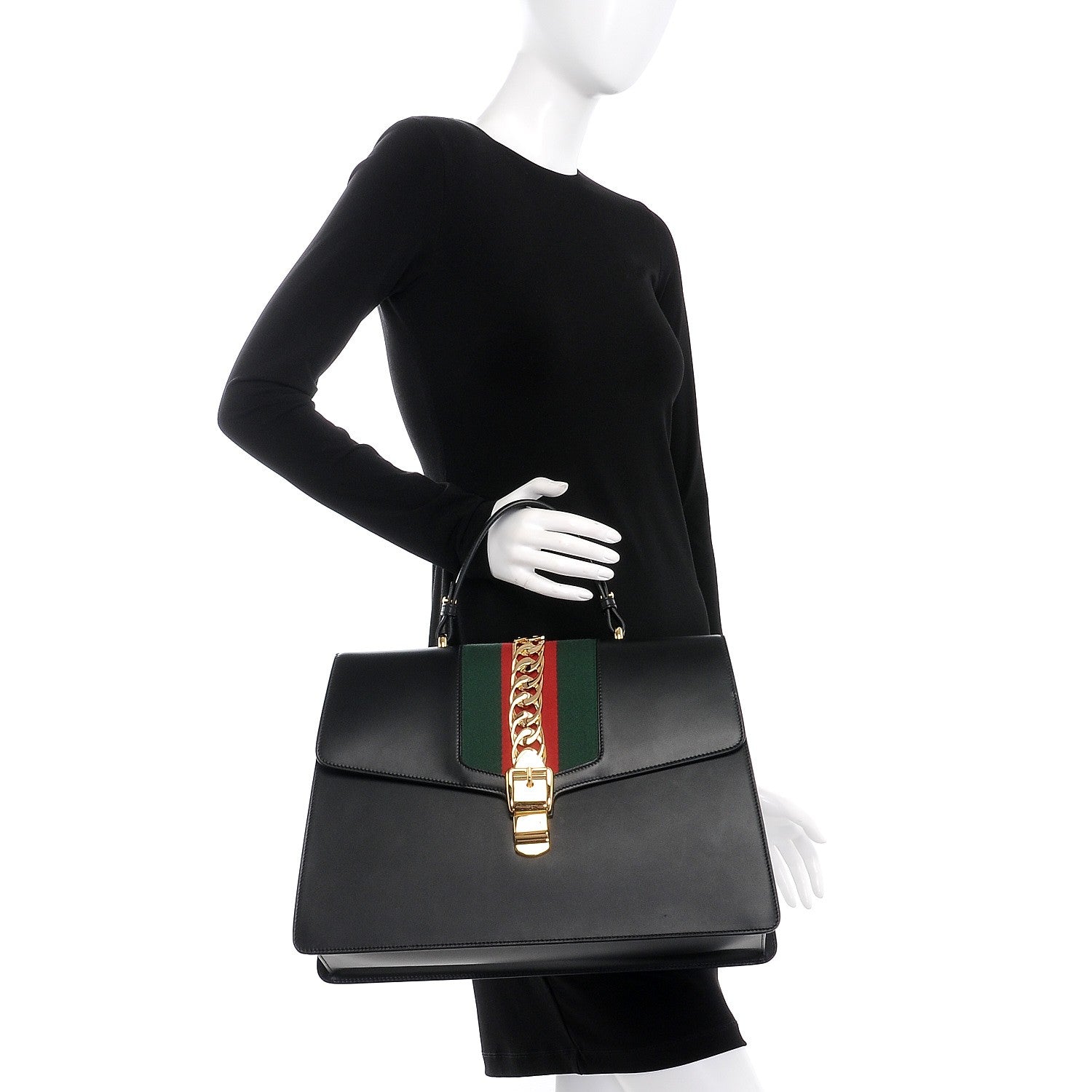 Gucci Calfskin Maxi Sylvie Top Handle Bag Black 2 of 8