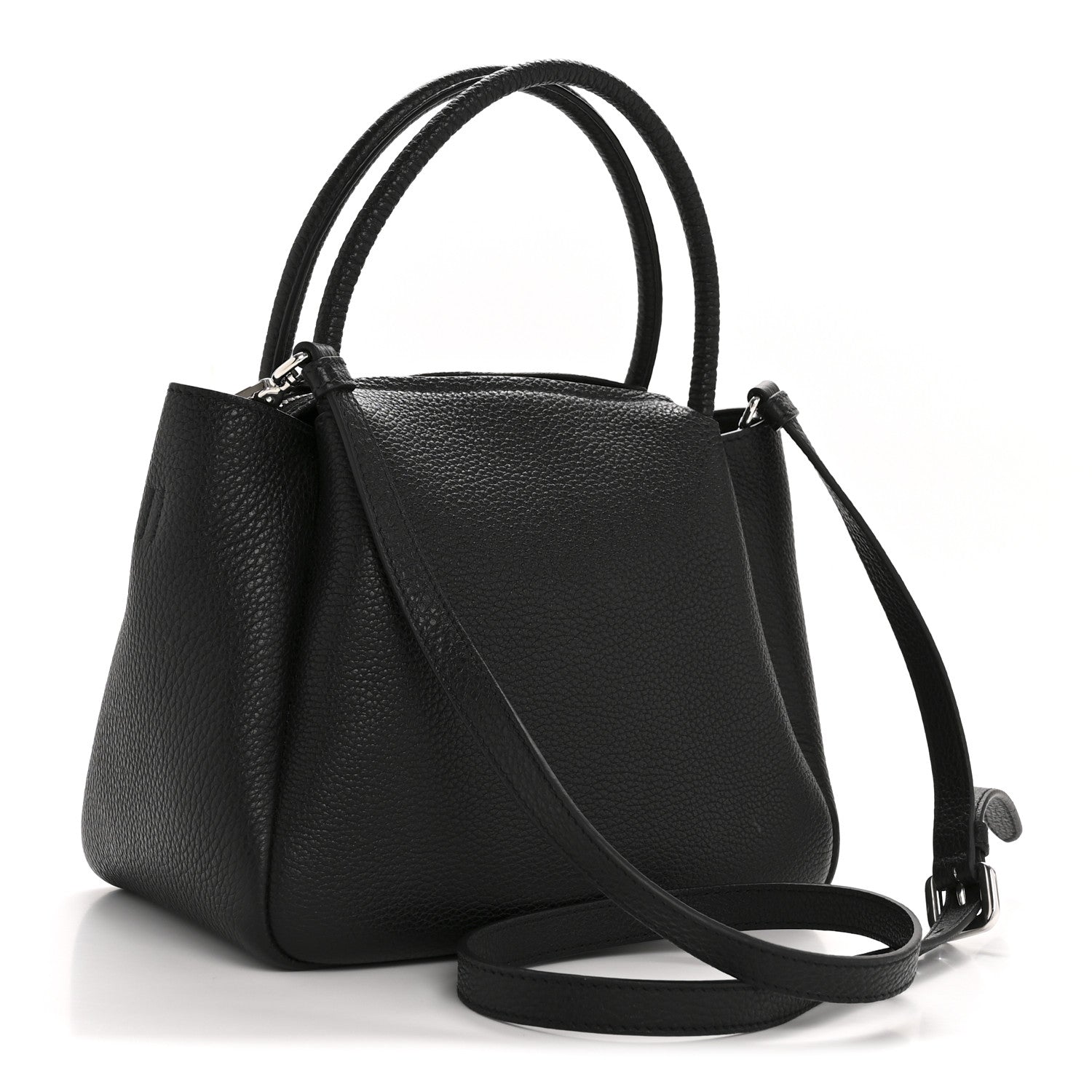 Prada Vitello Daino Soft Small Zippered Top Handle Bag Black