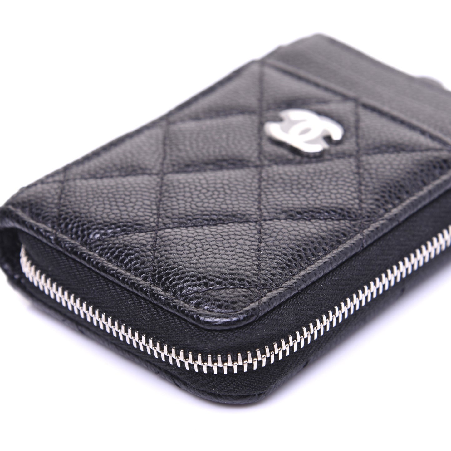 Caviar Quilted Zip Card Holder Black