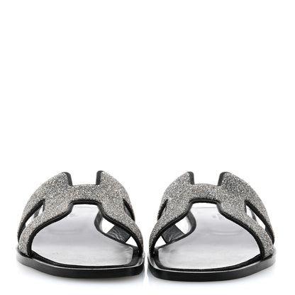 Hermes Velvet Goatskin Crystal Beads Oran Sandals 37 Gris Argente 2 of 8