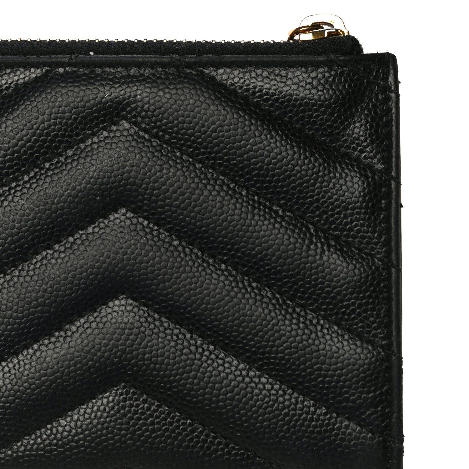 Saint Laurent Grain De Poudre Matelasse Chevron Monogram Zipped Card Case Black 19 of 22