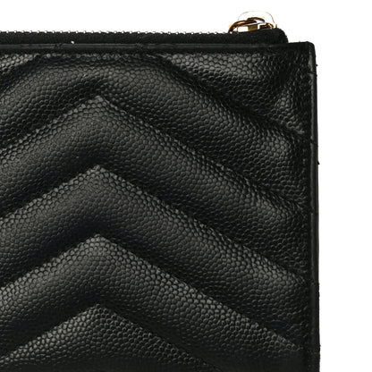 Saint Laurent Grain De Poudre Matelasse Chevron Monogram Zipped Card Case Black 19 of 22