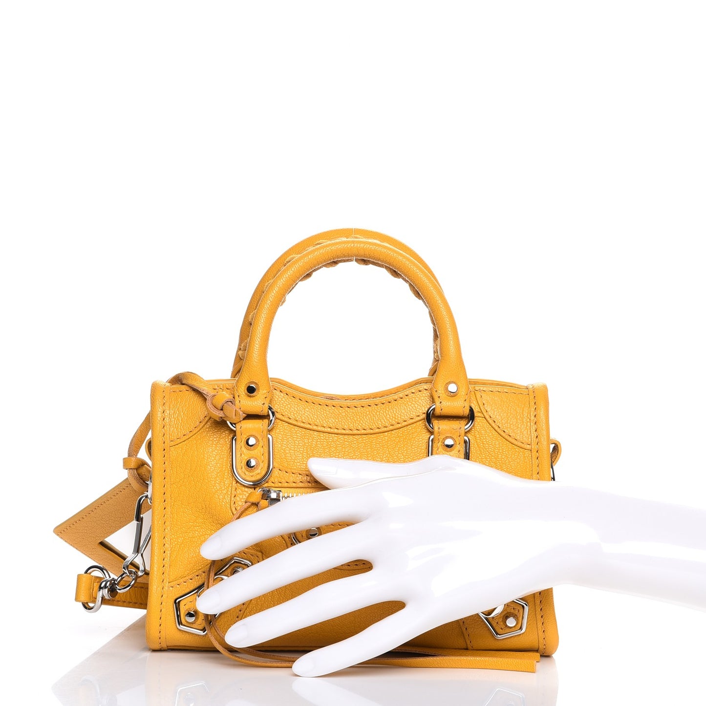 Chevre Silver Metallic Edge Hardware Nano City Jaune Epi