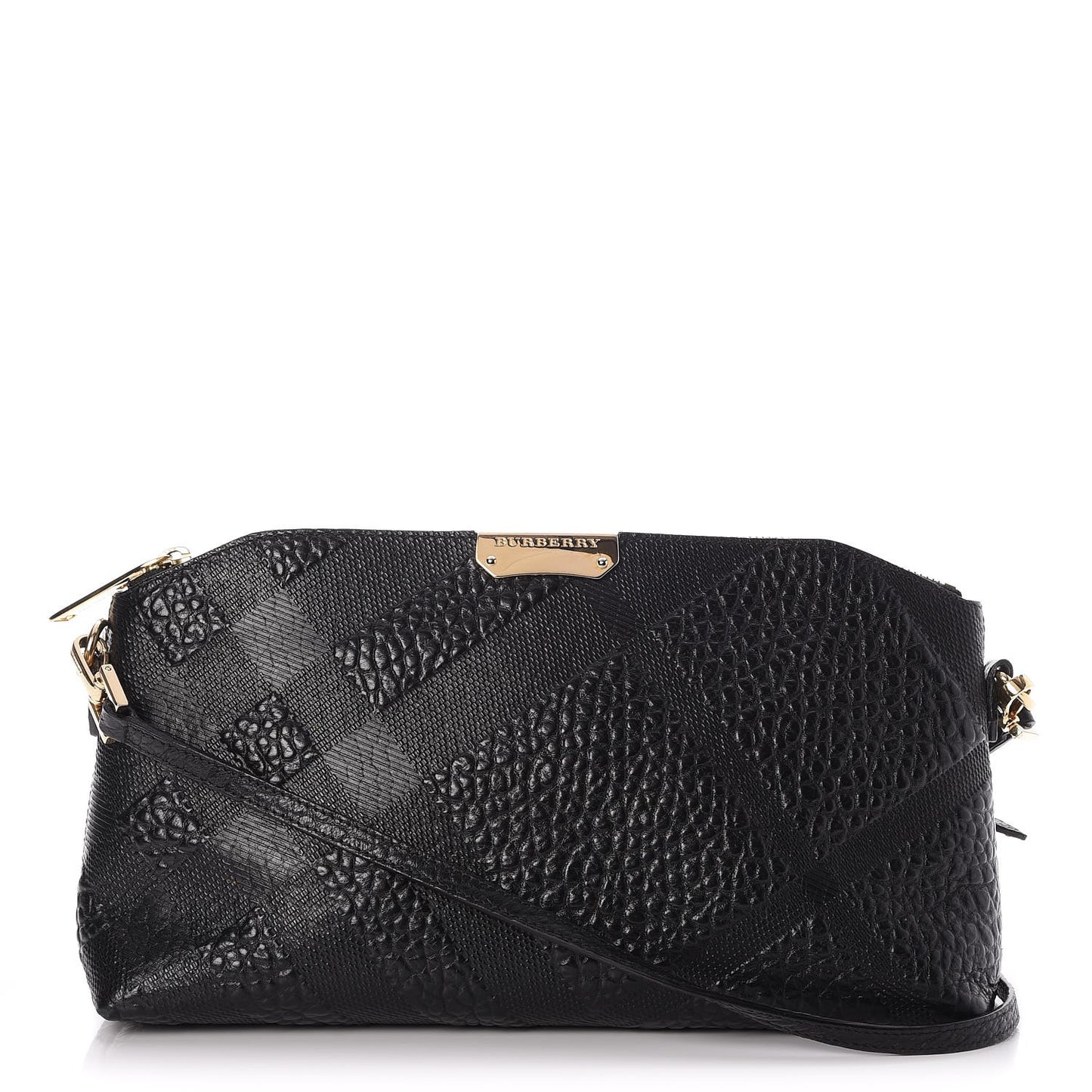 Signature Grain Calfskin Check Embossed Small Chichester Crossbody Clutch Bag Black